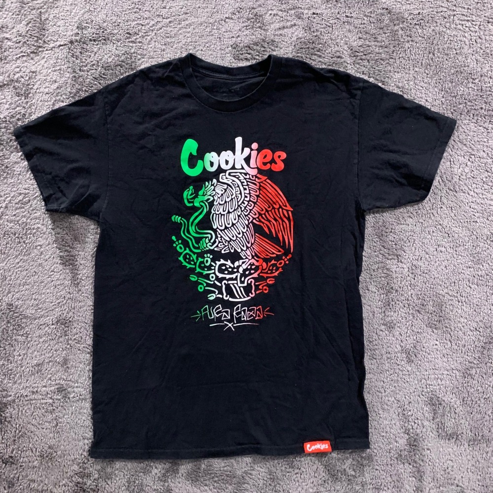 Cookies SF Mens Mexico Flag Eagle Graphic T-Shirt Black Large L Pura Raza